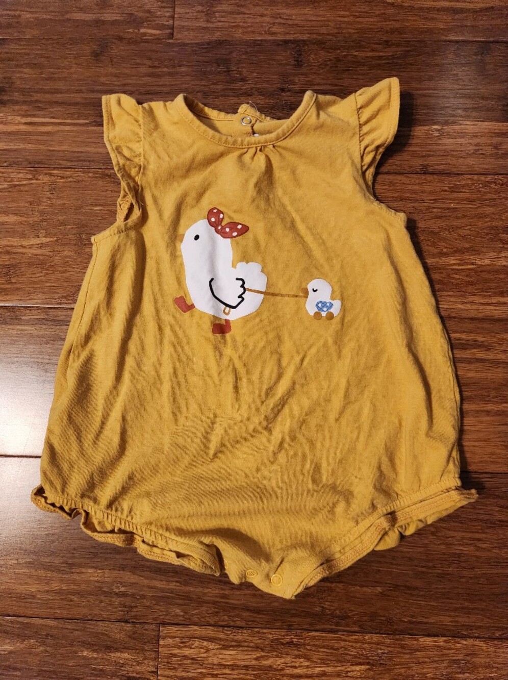 Mayoral Boutique Mustard Yellow Baby Girl's Onesie Bubble Romper Ducks 12 Months